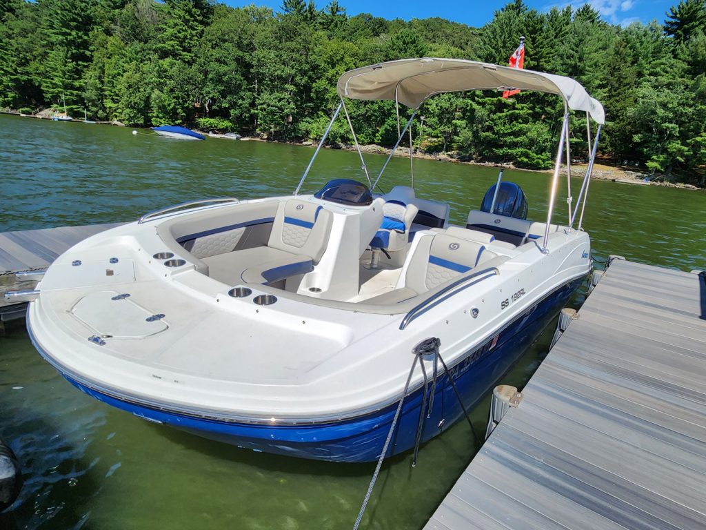 Deck boat on the lake
